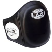 เป้าท้อง วินดี้ สปอร์ต หนังแท้ สีดำ ( Size S,M,L) ป้องกันหน้าท้อง Windy sports Belly Protector Pads Black Training Muay Thai MMA K1