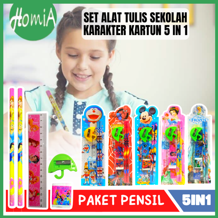 Set Alat Tulis Sekolah Karakter 5 In 1 / Mini Stationery Set Character ...