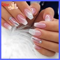 DILER Faux Fingnails เล็บปลอมปานกลาง/ยาวสวมใส่ทำเล็บมือกดบนเล็บคลุมทั้งหมดที่ถอดออกได้เล็บปลอมผู้หญิง