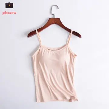 Women Vest Tank Top With Built-in Bra Spaghetti Strap Padded Camisole Tanks