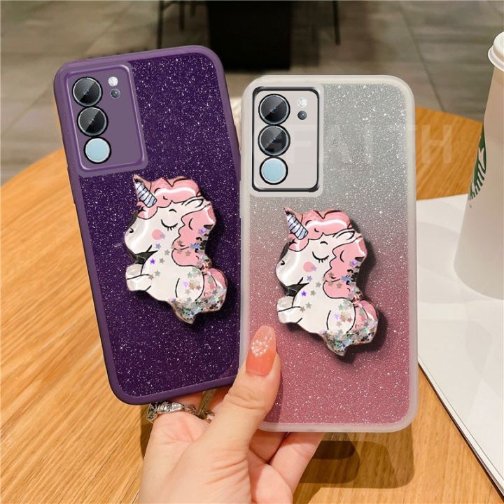 เคสมือถือ-v29-vivo-5g-2023ใหม่กระเป๋าแคนดี้ใสเลนส์ฟิล์มป้องกัน-vivov29ปลอกอ่อนพร้อมยูนิคอร์นฝาปิดกันกระแทกแบบตั้ง