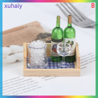 xuhaiy 1pcs dollhouse Miniature Wine bottle set พร้อมกล่องจำลองรุ่นที่มีแม่เหล็ก