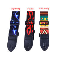 【cw】Pu Leather Guitar Strap Adjustable Belt Lightning Flame Pattern For Bass Folk Acoustic Guitar Electric Guitar Accessoriehot 【hot】 1