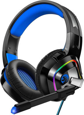 ZIUMIER Gaming Headset PS4 Headset, Xbox One Headset with Noise Canceling Mic and RGB Light, PC Headset with Stereo Surround Sound, Over-Ear Headphones for PC, PS4, PS5, Xbox One, Laptop Blue