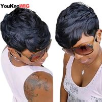 【LZ】❍♛  Pixie Cut Wig Full Machine Made perruque cheveux humain Glueless Short Bob парики женские Cheap Glueless Brazilian Remy Hair