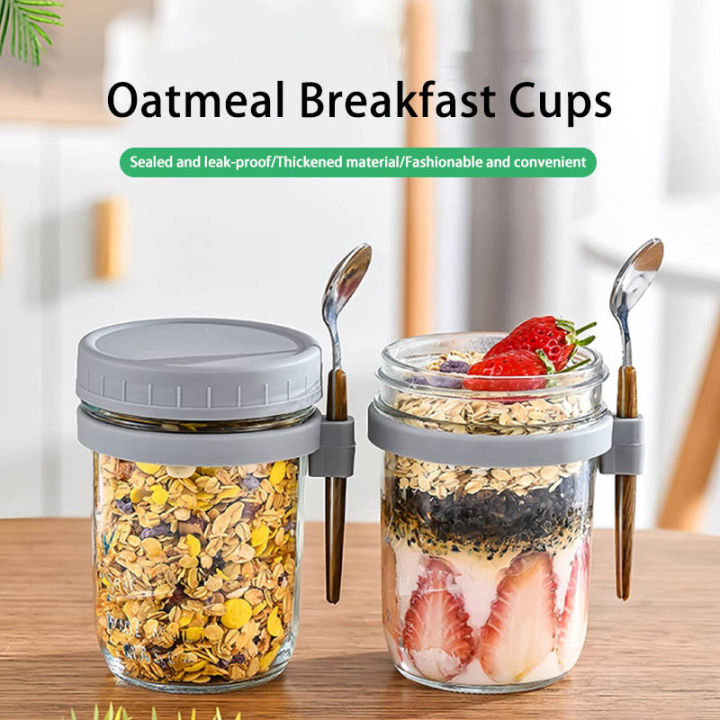 Overnight Oats Containers with Lids and Spoon, 10 oz Glass Oatmeal Container Jars, Glass Mason Jars with Airtight Lids for Cereal Yogurt