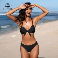 hotx 【cw】 CUPSHE Bow-knot Low Waist Sets Swimsuit V-neck Top Pieces Beachwear 2023 Bathing Swimwear