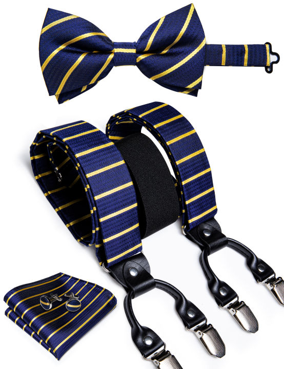 สีฟ้าทอง-suspenders-สำหรับผู้ชายหนัง6คลิปจัดฟันกางเกงสาย-y-กลับยืดหยุ่นผ้าไหมแขวนโบว์ผูกชุดของขวัญผู้ชาย-dibangu