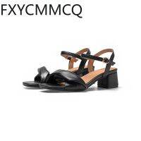 FXYCMMCQ 2023 New Leather Peep-toe Mid-heel Square Head Temperament Women Sandals Size 32-46 23-24