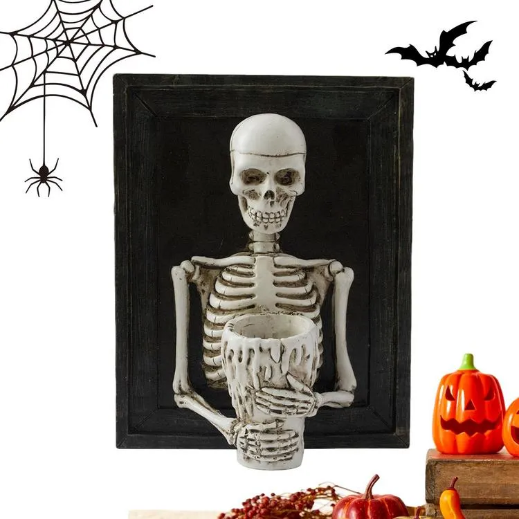 Skeleton Candle Holder Halloween Artwork Candlestick Spooky Table ...