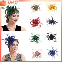 QIAO แถบคาดศีรษะ กิ๊บติดผม Brid fascinator ขนนกริบบิ้น พร้อมคลิปหนีบ หมวกปิ่นปักผมรูปดอกไม้ แฟชั่นสำหรับผู้หญิง สีทึบทึบ หมวกตาข่ายดอกไม้ งานเลี้ยงแต่งงานปาร์ตี้