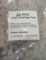 Micro Centrifuge PP Pre-Sterile 0.5ML ยี่ห้อ Lab Medic หลอดไมโครเซนติฟิวก์พลาสติก ประเทศจีน แพ็คละ 500 ชิ้น