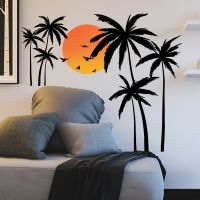 T35 Coconut Trees Landscape Sunset Geese Wall Sticker Kids Room Background Home Decoration Mural Living Room Wallpaper Decal