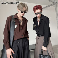 MAYCHEER   เสื้อเชิ้ตผู้ชายฤดูใบไม้ผลิใหม่อเนกประสงค์และเรียบง่ายด้วยแขนยาวสีทึบ