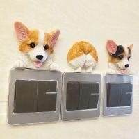 Household Resin Switch Stickers Wall Stickers Corgi Animal Statue Childrens Room Cute Stickers 3d Decorative Wall Ornaments Wall Stickers Decals