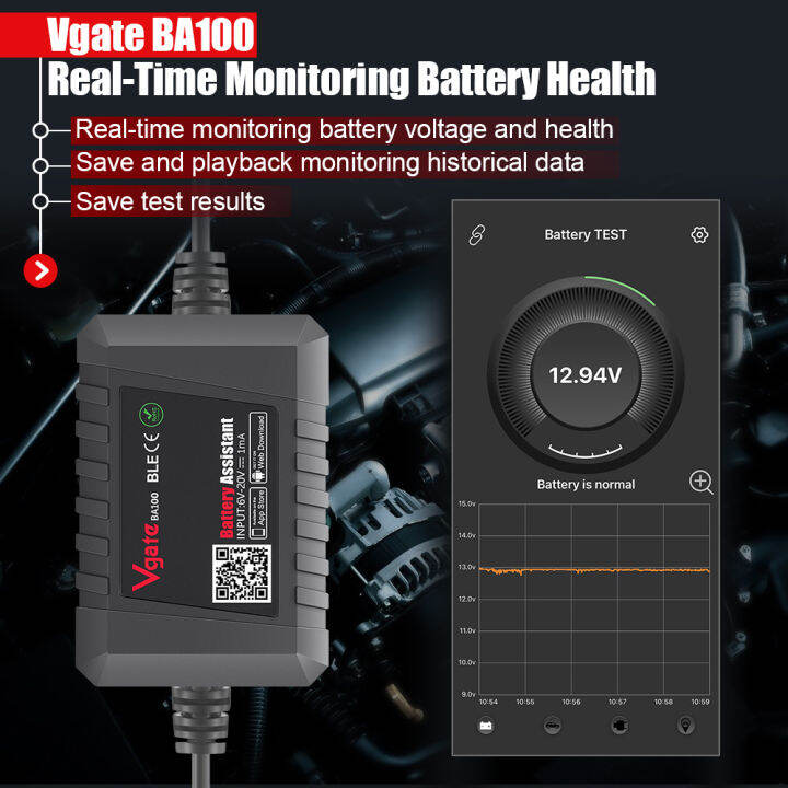 สำหรับ-androidios-vgate-ba100-12โวลต์สำหรับทดสอบแบตเตอรี่รถยนต์แบตเตอรี่รถยนต์วิเคราะห์ทดสอบบลูทูธ4-0ทดสอบแบตเตอรี่อัตโนมัติ