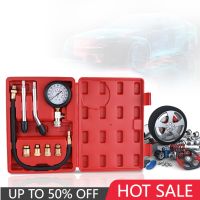 Engine Compression Tester 8PCS Gasoline Engine Cylinder Pressure Gauge 0-300PSI Engine Compression Test Chamber Kit