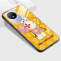 เคส Case4you สำหรับ Vivo Y02A Y02T แฟชั่นสุภาพสตรีแบรนด์หรูผู้ชายสำหรับเด็กชายเคสมันวาวลายโลโก้เคสฝาหลังกระจกเทมเปอร์กันกระแทก