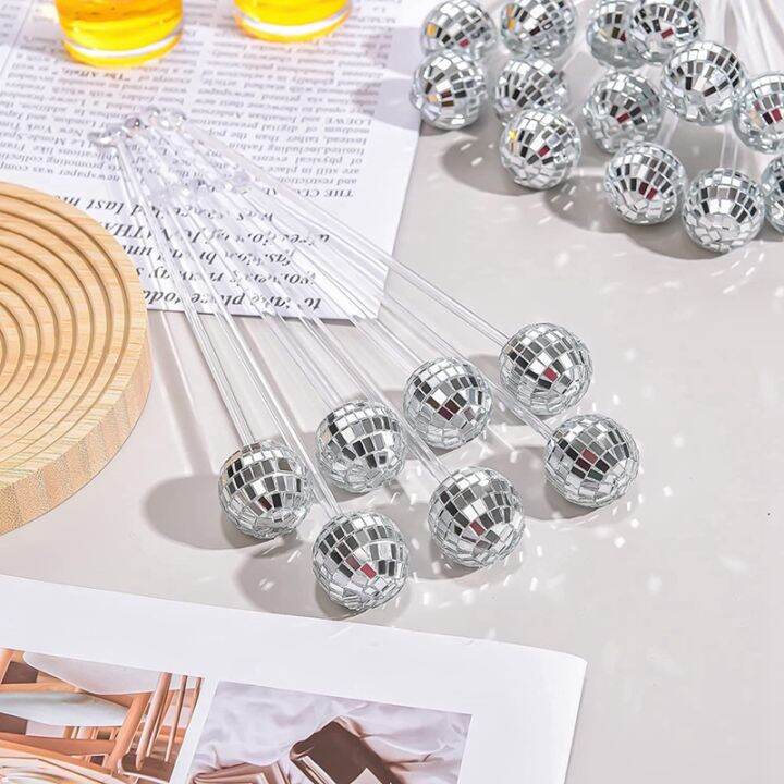 24-pcs-disco-balls-cocktail-stirrers-plastic-round-top-swizzle-sticks-cake-mirror-ball-coffee-beverage-stirrers