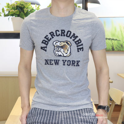 Abercrombie Fitch เสื้อยืดคอกลมแขนเสื้อครึ่งคอแขนสั้นผู้ชายผ้าคอตตอน