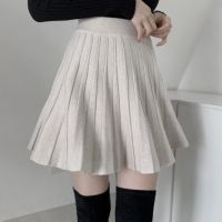 Autumn Mini Ball Gowns Faldas Mujer Preppy Style Slim High Waist Knitted Black Pleated Skirt Women Wild y Retro Elegant