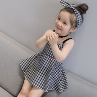 【jeansame dress】ชุด1-5Years เด็กวัยหัดเดินสาวเจ้าหญิงชุดสายรัดลายสก๊อตฤดูร้อนเด็กทารกชุดเดรสแขนกุด Vestido Festa Infantil