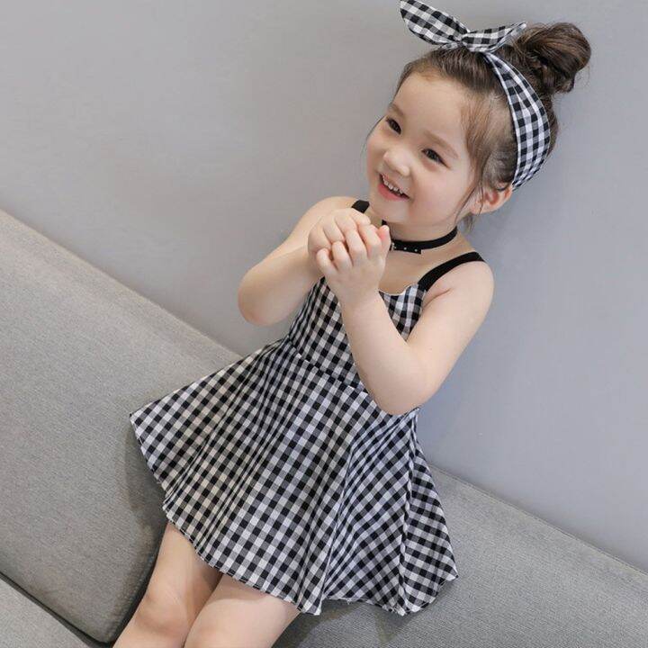 jeansame-dress-ชุด1-5years-เด็กวัยหัดเดินสาวเจ้าหญิงชุดสายรัดลายสก๊อตฤดูร้อนเด็กทารกชุดเดรสแขนกุด-vestido-festa-infantil