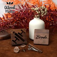 Mens Cufflinks Clips Set Gentleman Wedding Gift Name Customize Walnut Creative Gift For Grooms Bestman Best man Fathers day Clips Pins Tacks