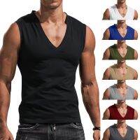 Brand Mens Summer Sleeveless V Neck Tank Top Casual Fitness T-Shirt Sports Running Shirt