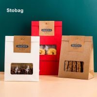 StoBag 10pcs Kraft Paper Gift Candy Cookies Packaging Bags Window Baking Biscuit Cookies Snow Crisp Handmade Favor Party Wedding