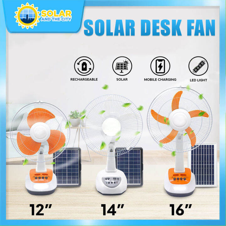 S&C 12"/14"/16" Blade Solar Desk Fan Rechargeable Fan with LED light
