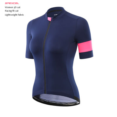 2017 SPEXCEL women navy print best quality lightweight short sleeve cycling jersey tight fit Ropa Ciclismo bicycle top for girl