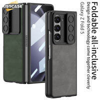 KISSCASE สำหรับ Samsung Galaxy Z Z Fold 5เคสโทรศัพท์หรูหราบางเลนส์เลื่อนฝาครอบป้องกันหน้าต่างกันกระแทก Fold5ปกหนังด้วยฟิล์มกระจกหน้า