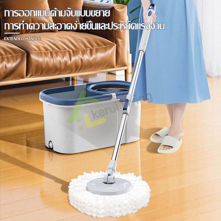 ชุดไม้ถูพื้น-spin-mop-ที่ถูพื้นพร้อมถังปั่น-ถังปั่น-ไม้ถูพื้น-ปั่นน้ำ-ปั่นแห้ง-2-ระบบ-ชุดถังปั่นม๊อบ-ไม้ถูพื้น-ถังปั่นสแตนเลส-ชุดถังปั่น