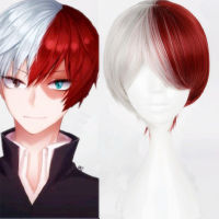 ZHUREBA ทนความร้อนได้สั้นสีขาวและสีแดง Todoroki Shoto วิกผมสถาบันการศึกษาฮีโร่ของฉันวิกคอสเพลย์ตัวละคร Boku No Hero วิกผมเต็ม