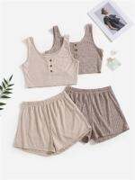 2-Pack Of Solid Color Vest And Shorts Pajama Set