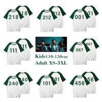 456 067 001ปลาหมึกเกม Raglan เสื้อยืดเครื่องแต่งกายสำหรับผู้ชายผู้หญิงเด็ก2021 Kละครภาพยนตร์แสงสีเขียวแขนสั้นเสื้อทีสำหรับผู้ชายผู้หญิงเด็กฮาโลวีนคริสต์มาส