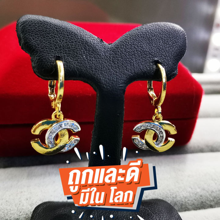 inspire-jewelry-ต่างหูฝังเพชร-งานจิวเวลลี่-ห่วงล็อค-งานแฟชั่นอินเทรนสุดๆ-earring-with-gold-plated