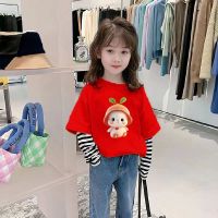 Suo-เสื้อยืดผ้าฝ้ายแขนยาวสาวการ์ตูนน่ารัก 2023 สไตล์ฤดูร้อนเด็กฤดูใบไม้ร่วงเสื้อผ้าเด็กรอบคอสไตล์อินเทรนด์