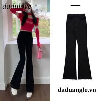 CDO DaDulove New Korean Version of Ins Black Micro-launched Jeans High Waist Raw Edge Womens Wide-leg Pants