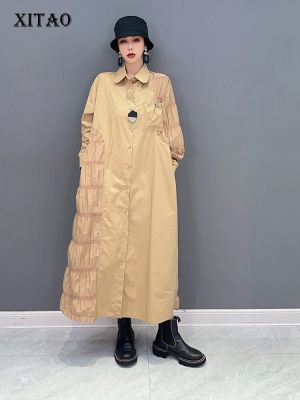 XITAO Dress Loose Summer   Fashion Folds Solid Color Shirt Dress