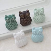 ▽ Ceramic Owl Shape Knobs for Cabinets and Drawers Cute Childrens Room Handles Cartoon Furniture Hardware White Pulls for Kids