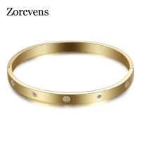 ZORCVENS Fashion Couple Love Jewelry Crystal Cuff Bracelet for Women/Men Gold Color Stainless Steel Bracelets amp; Bangles Bijoux