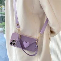 {Haojia เคสโทรศัพท์} Crossbody สร้อยคอสายเชือกคล้องข้อมือเคสกระเป๋าสตางค์สำหรับ iPhone 14 Pro Max 13 12 11 XR X XS 8 7 Plus SE เคสซิลิโคนแบบนิ่ม