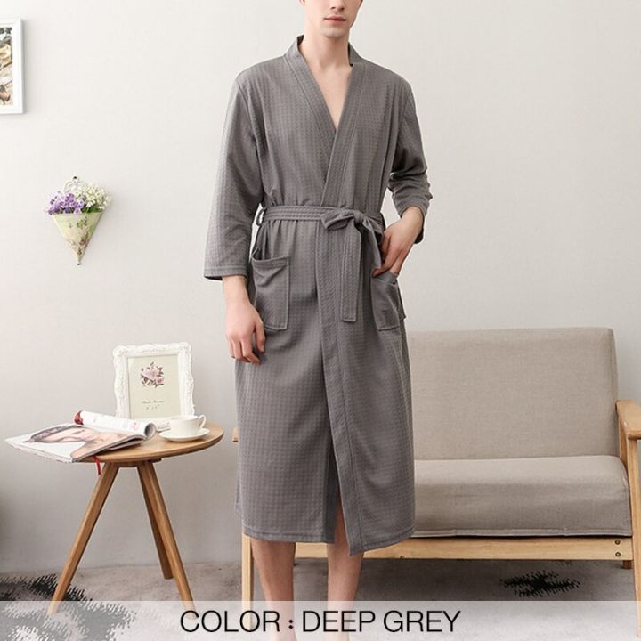 ชุดนอนเสื้อคลุมวาฟเฟิลใส่นอนเสื้อคลุมอาบน้ำผู้ชายชุดนอนลำลองสไตล์เกาหลี-sp-ฤดูร้อนฤดูใบไม้ร่วงฤดูหนาว-sa1043