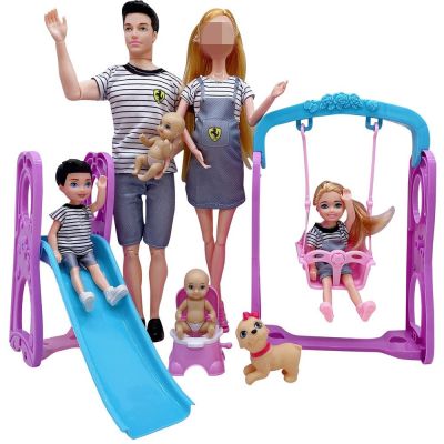 ตุ๊กตา5คนสำหรับครอบครัว = 11.5นิ้วตุ๊กตาตั้งครรภ์พ่อแม่เด็กผู้หญิงตุ๊กตาเด็กผู้ชายรถเข็นสกู๊ตเตอร์แกว่งสำหรับ Barbie ตุ๊กตาเล่นเกมอุปกรณ์เสริม