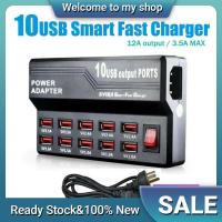 12A 10 Port Desktop USB Rapid Charger Station Wall HUB Charging Power Cable with Plug