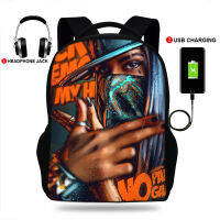 17inch cool Girls Print Backpack USB Port Backpacks For Teenager Boys&amp;Girls School Bags Laptop Mochila Daily Rucksack