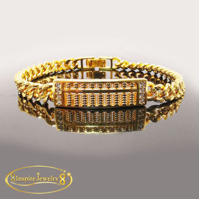 Inspire Jewelry ,สร้อยข้อมือเลส หรูลายลูกคิด ประดับเพชรสวิส ตัวเรือนทอง 24K ขนาด 18 CM ความกว้างของเลส  8 MM พร้อมกล่องกำไล