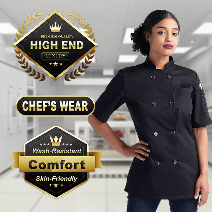 Black Chef Uniform For Women Short Sleeve Chef Jacket For Women Chefs